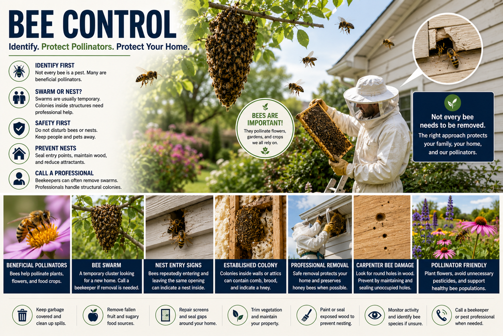 Bee control and safe removal of bee swarms and nests around the home