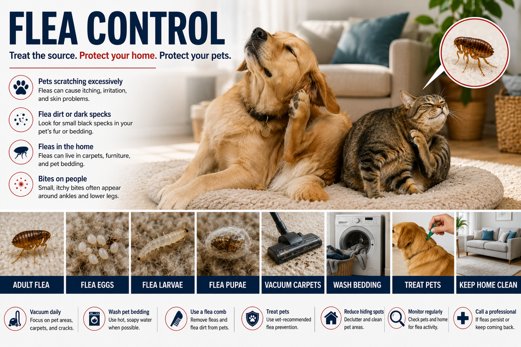 Flea control and signs of a flea infestation in the home