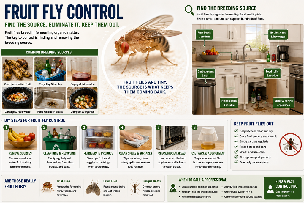 Fruit fly control and common fruit fly breeding sources in the kitchen