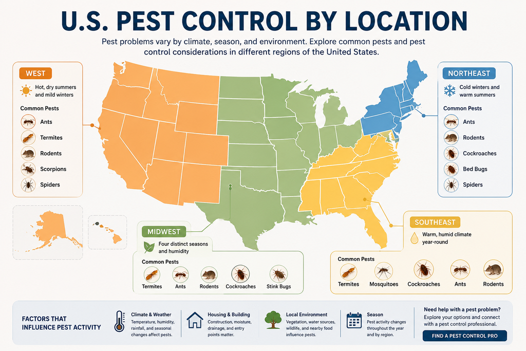 Pest control by location guide for common pests across the United States