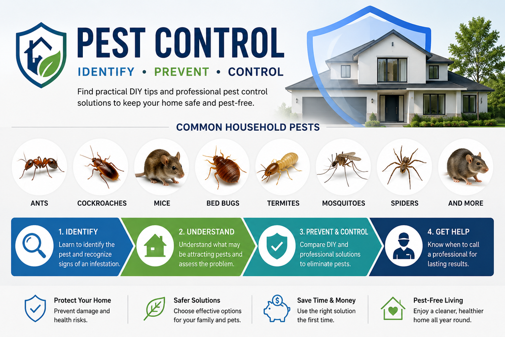 Pest control guide for identifying, preventing, and controlling common household pests
