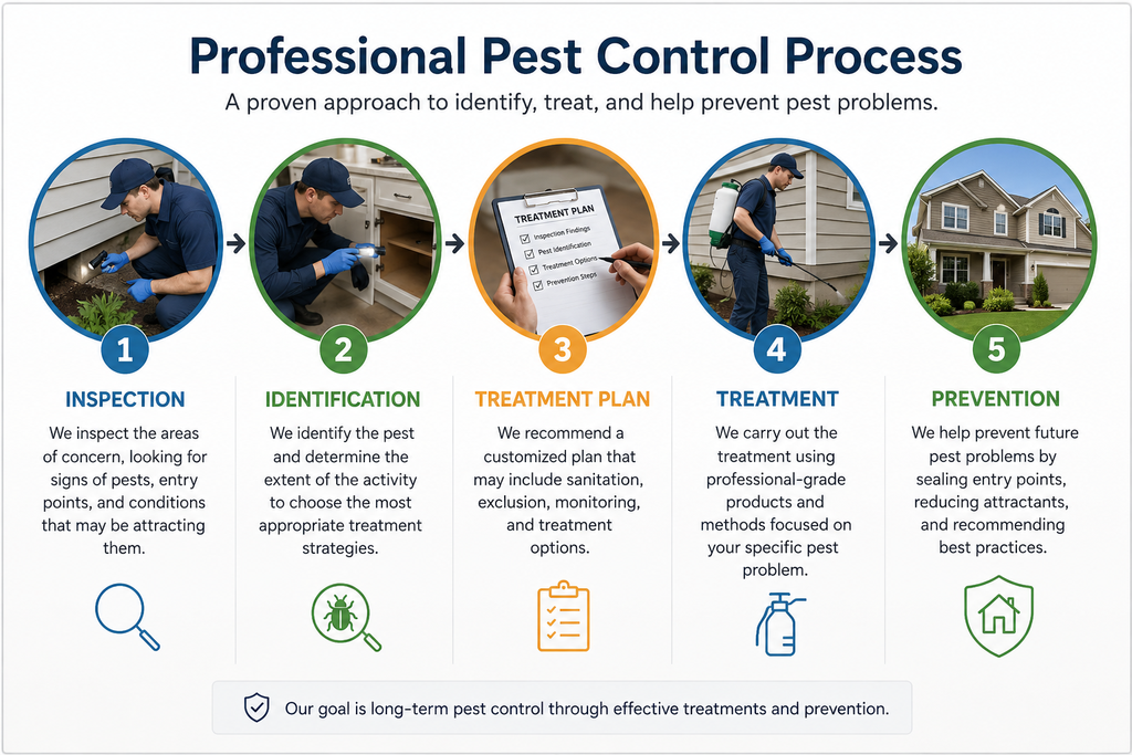 Professional pest control inspection, treatment, and prevention process