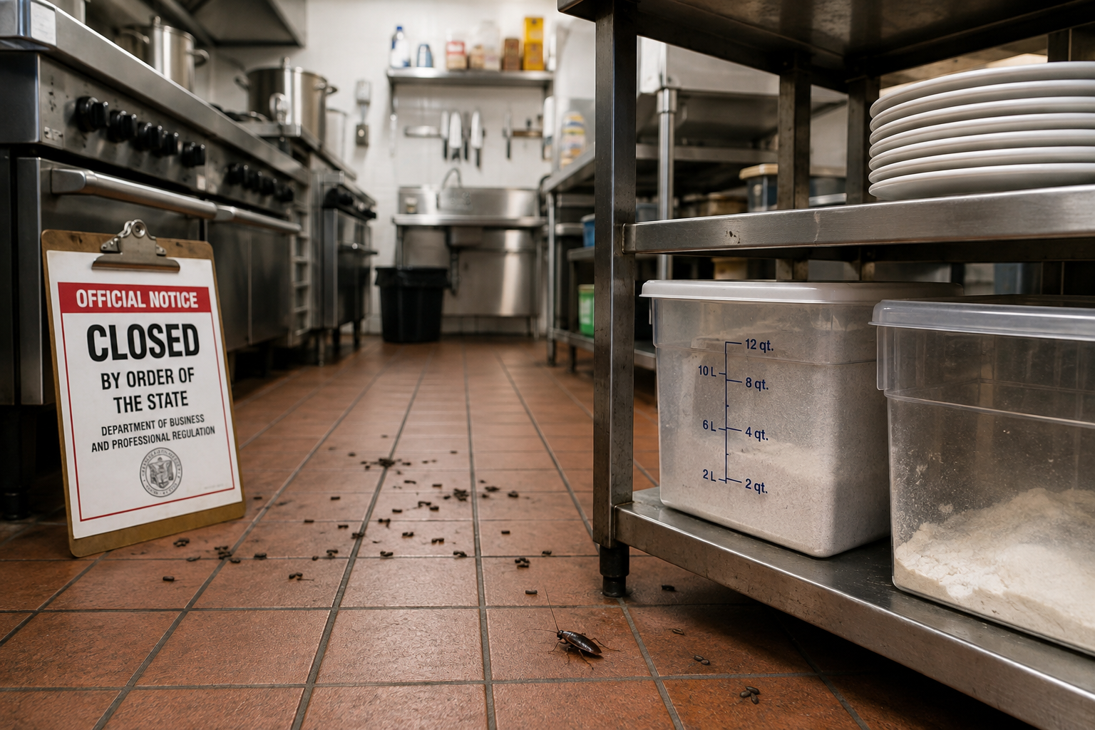 Restaurant kitchen inspected for rodent and cockroach activity