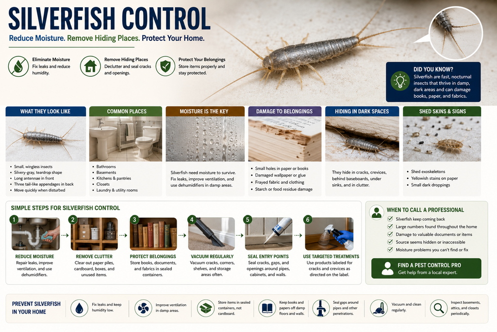 Silverfish control and signs of a silverfish infestation in the home
