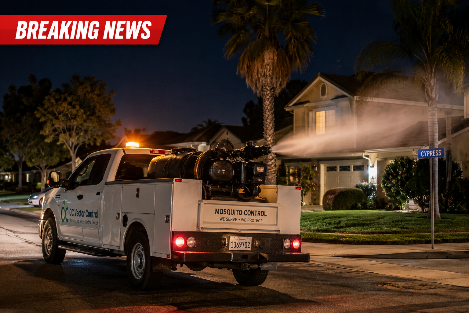Orange County mosquito treatments taking place overnight in residential neighborhoods.